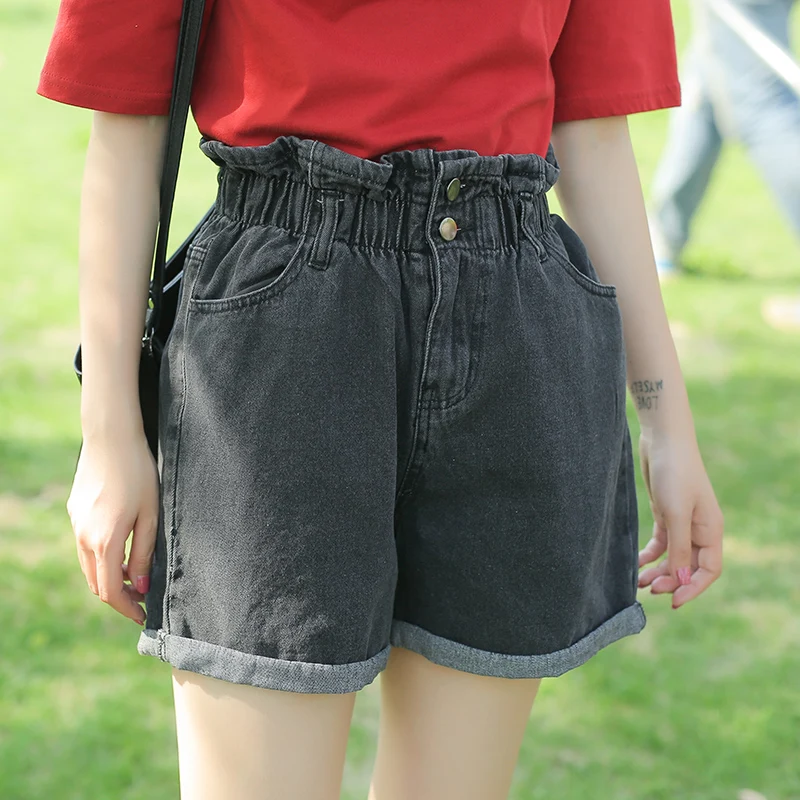 Vetevidi летние свободные джинсовые шорты с высокой талией женские тонкие