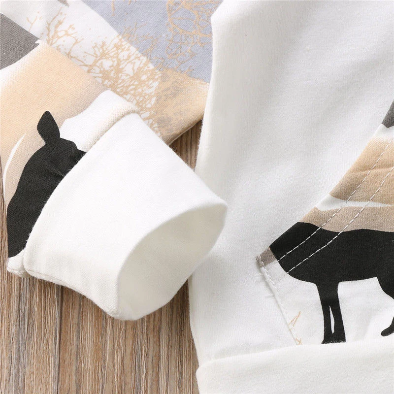 

Newborn Toddler Kid Baby Boys Baby Girls Unisex Deer Pullover Hooded Coat + Pants 2PCS Set Clothes Outfit
