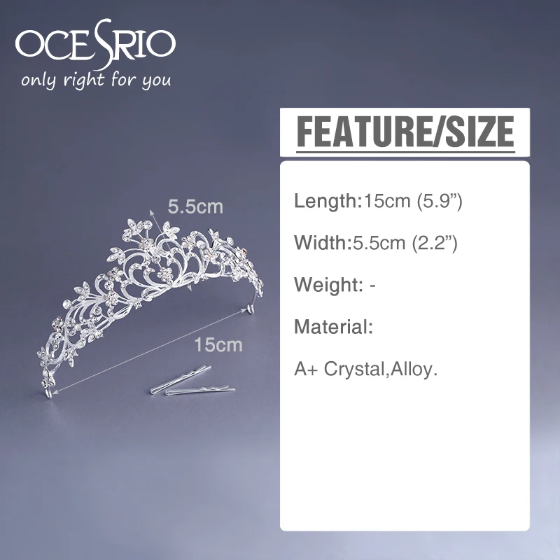 Женские тиары со стразами OCESRIO Цветочная повязка на голову с короной для невесты