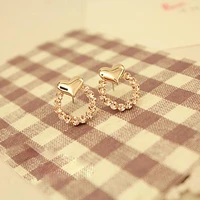 hollow sleek golden heart crystal small fashion stud earrings for women ear piercing jewelry