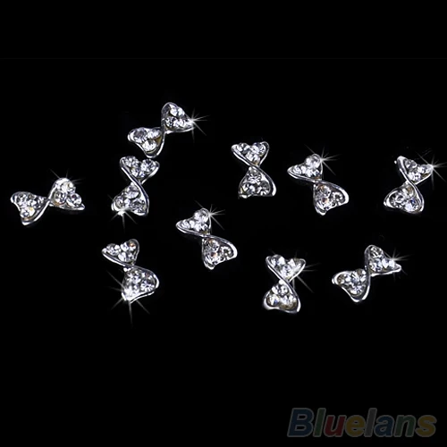 10x 3D лак для ногтей серебряный сплав галстук-бабочка Искусственные блестящие