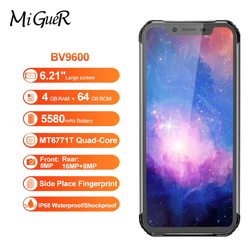 Blackview BV9600 IP68 6 21 &quotFHD водонепроницаемый мобильный телефон Android 8 1 MT6771T Helio P60 6G + 128G