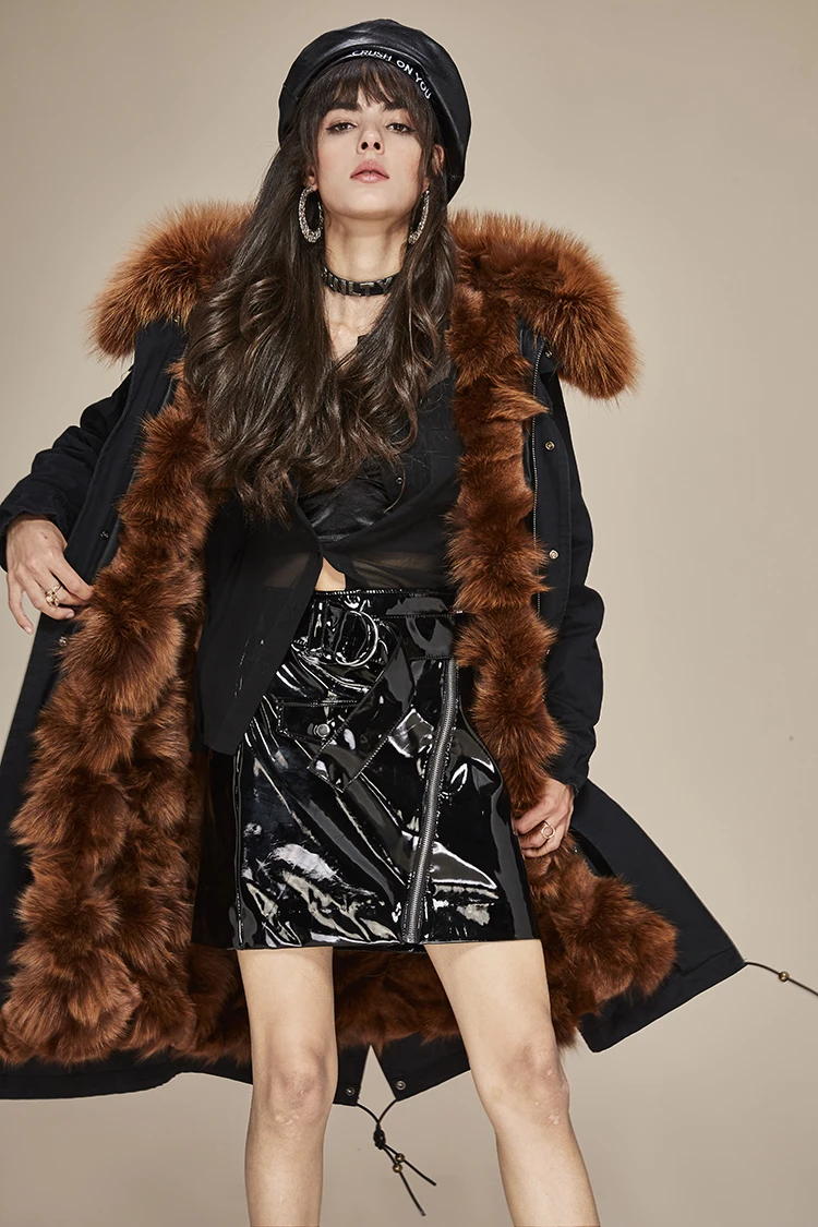 Jott модная Женская Роскошная настоящая опушка из лисьего меха X-long parka большой енот мех с капюшоном Военный женский зимний жакет, женский пиджак
