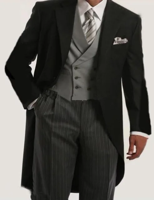 

Смокинг мужской черный облегающий из трех предметов, смокинг для жениха, мужские смокинги, Свадебные костюмы (пиджак + брюки + жилет), 2018