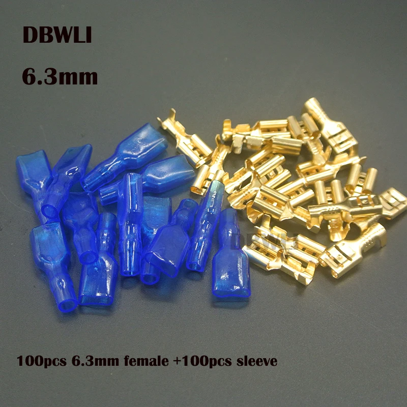 200pcs 6.3mm B brass 200 шт. 6,3 мм провода разъемы обжимные клеммы обжимной Женский Мужской Лопата клеммы с красными синими изоляционными рукавами - Цвет: 200pcs 6.3mm B brass