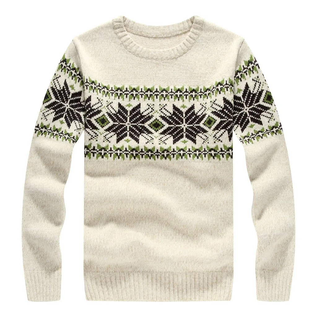 Men's Fashion Slim Thin Christmas Snowflake Sweater Men Round Neck Pullover Casual Sweaters Man Autumn Winter Cotton Jumpers | Мужская