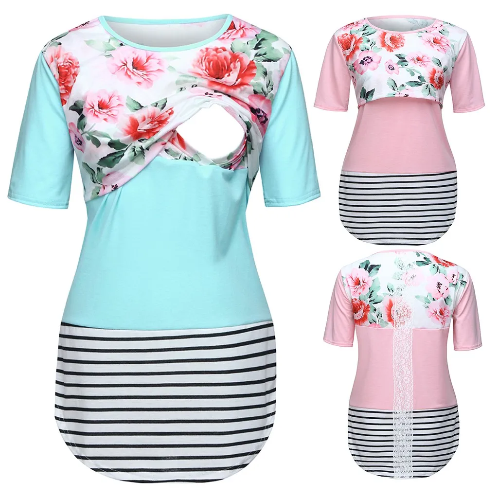 Women Maternity Mom Nursing Baby Floral T-shirt Pregnancy Breastfeeding Tops Ropa Para Embarazada | Мать и ребенок
