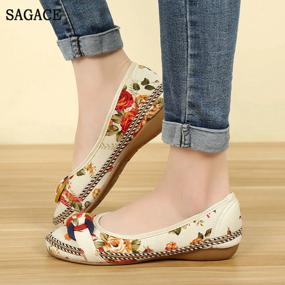 SAGACE/Женская дышащая обувь на плоской подошве с принтом в стиле ретро