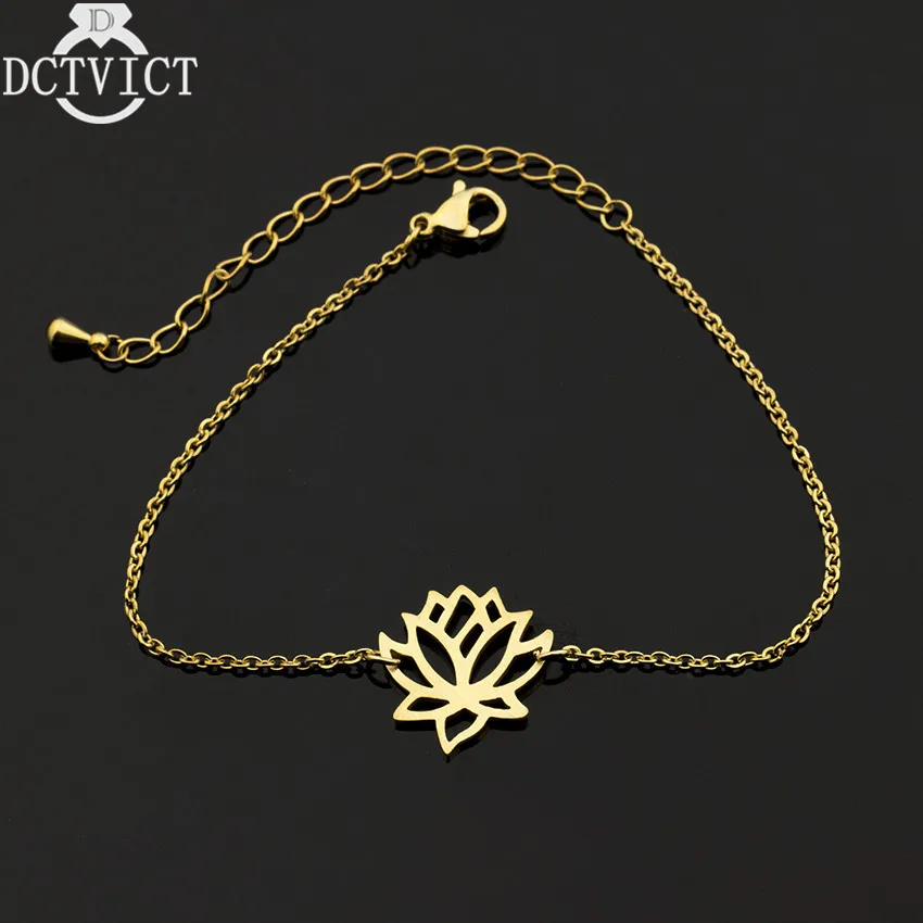 Браслеты из розового золота с цветком лотоса для женщин богемные ювелирные