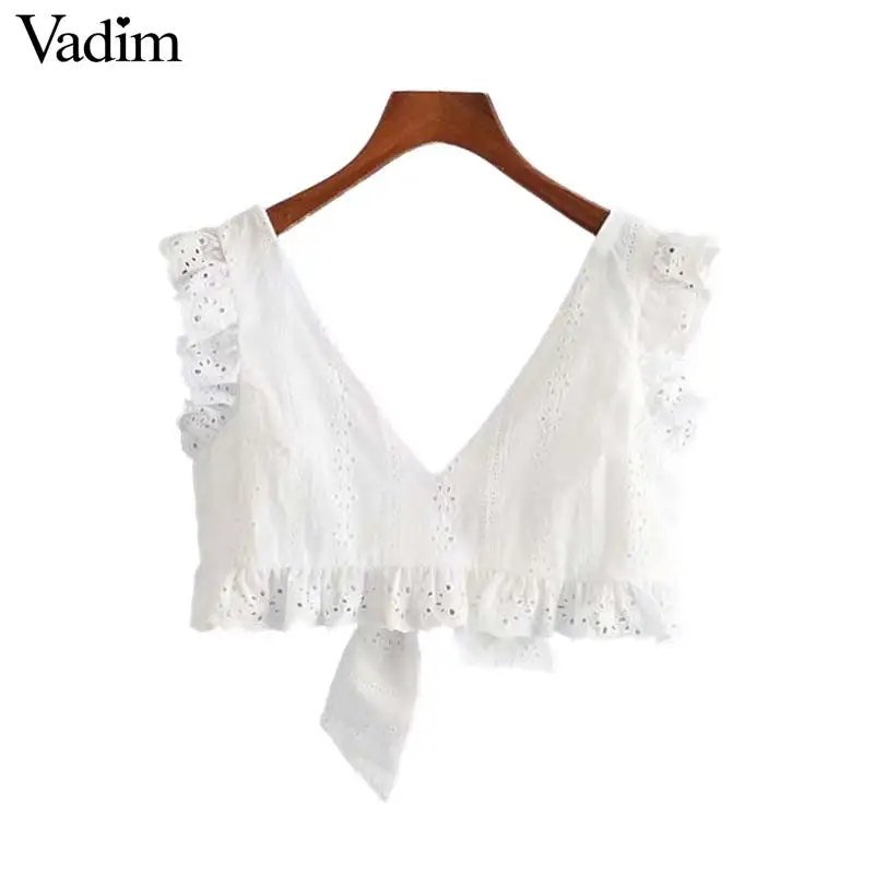 Вадим женские пикантные вышивка Растениеводство Топ Без Рукавов галстук бабочка