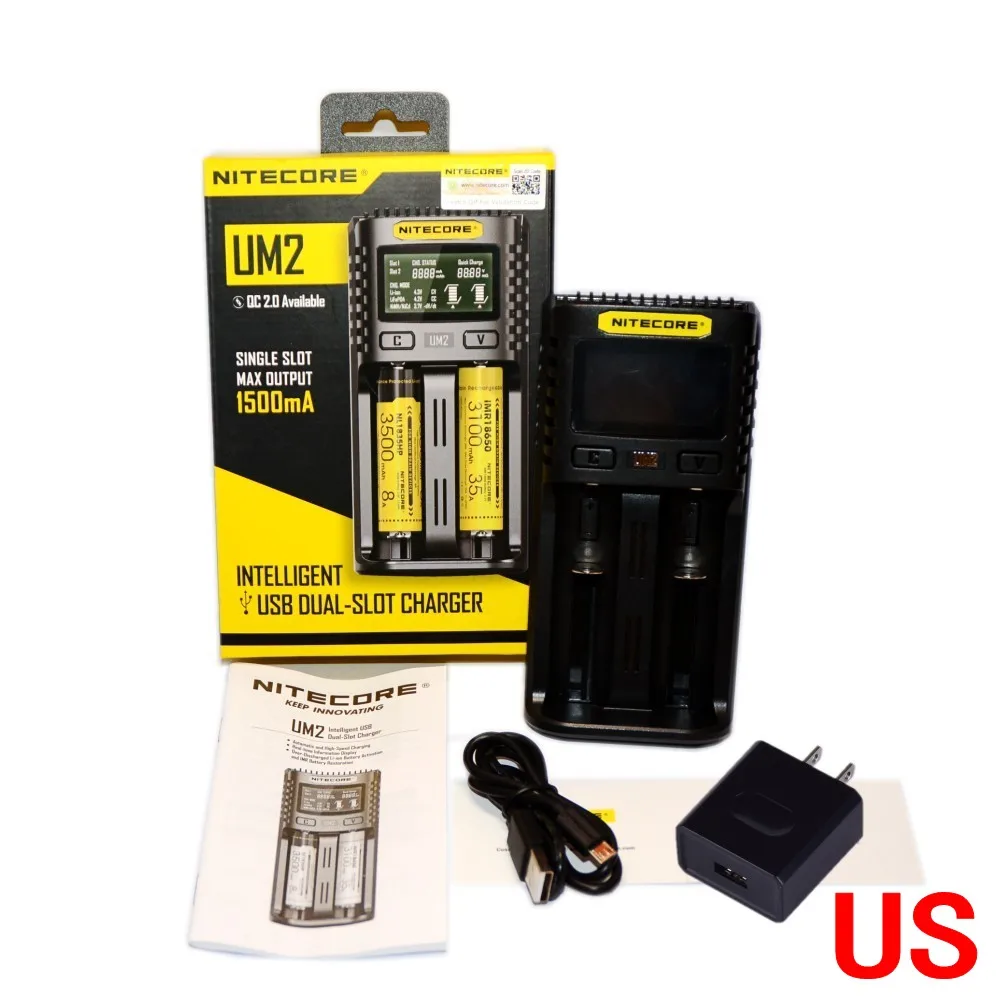 UM2 add USB power NITECOR UM4 UM2 C4 VC4 LCD Смарт зарядное устройство для Li-ion/IMR/INR/ICR/LiFePO4 18650 14500 26650 AA 3,7 1,2 V 1,5 V батареи D4 - Цвет: UM2 add USB power