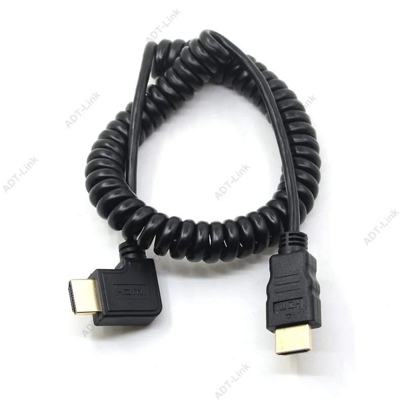 Эластичная спиральная пружина HDMI кабель папа-папа V1.4 1080P 3D чистая медь HDMI левый и правый угловой Кабо 0,6 м-2,0 м