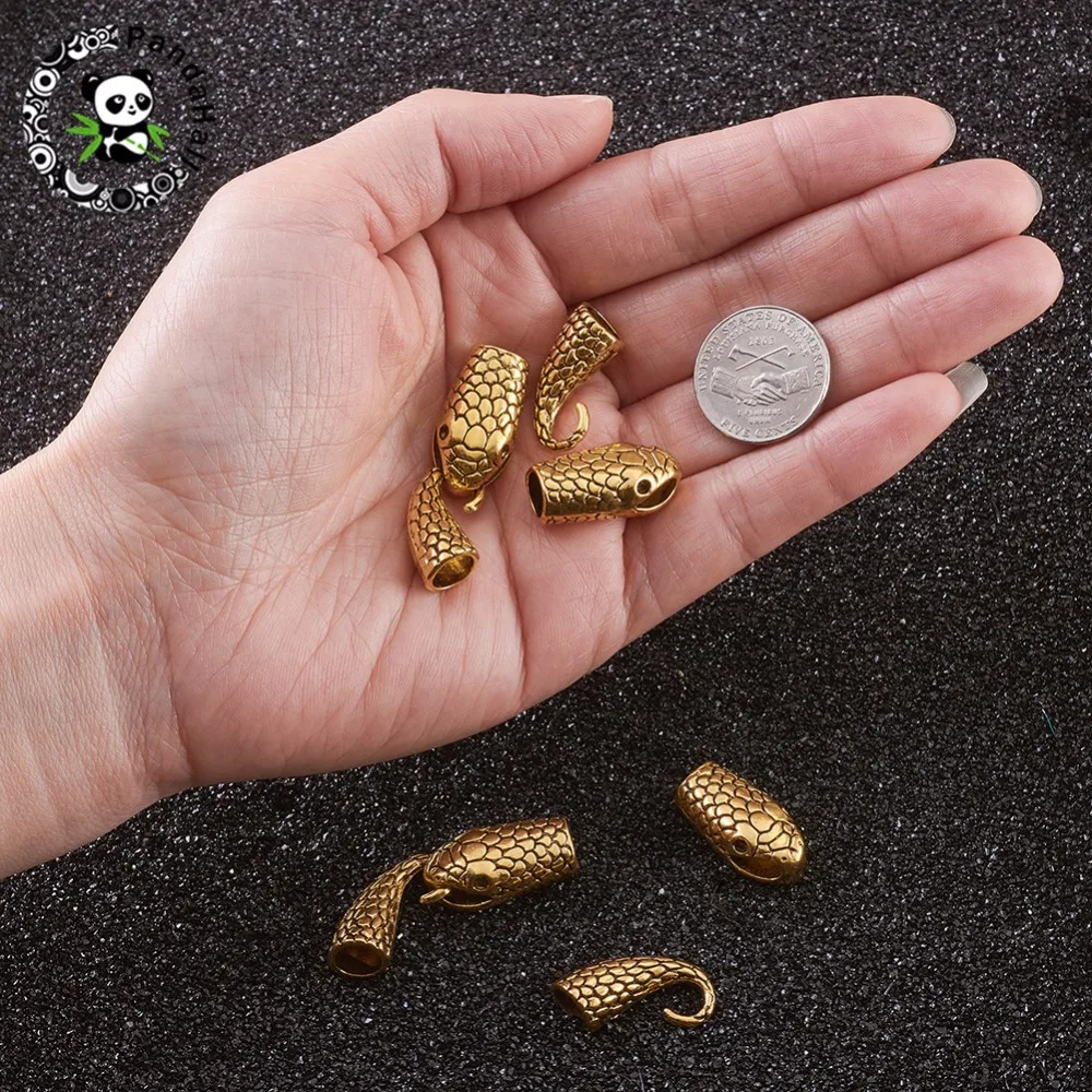 Pandahall 10 комплектов, античные золотые и серебряные застежки в виде змеи, крючки, Концевая крышка, разъемы для шнура, ожерелья, браслета, изготовления ювелирных изделий