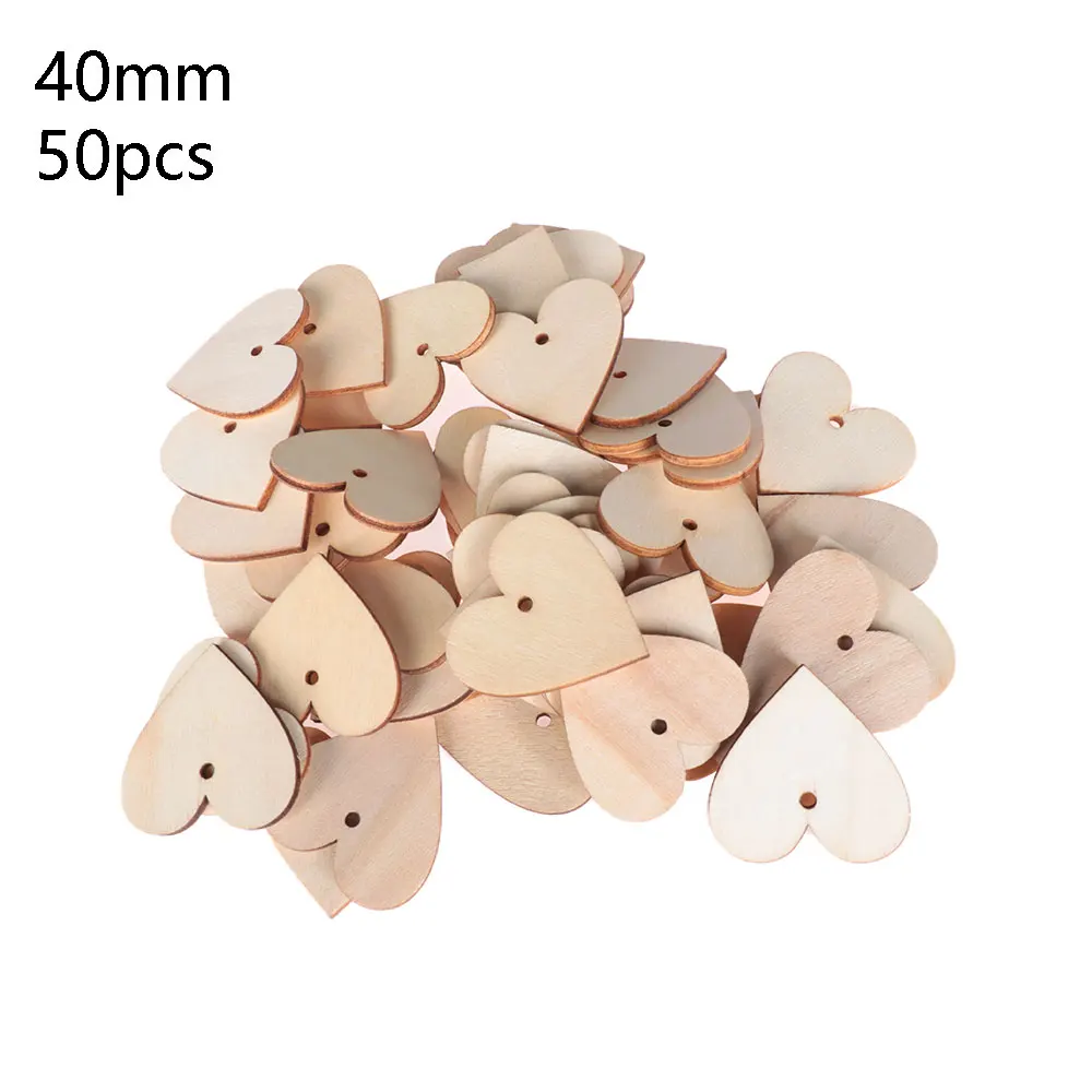 50pcs heart 40mm Пуговицы ручной работы из натурального дерева с граффити, деревянные ножки/корона/сердце/звезда в форме дня рождения, свадебные украшения - Цвет: 50pcs heart 40mm