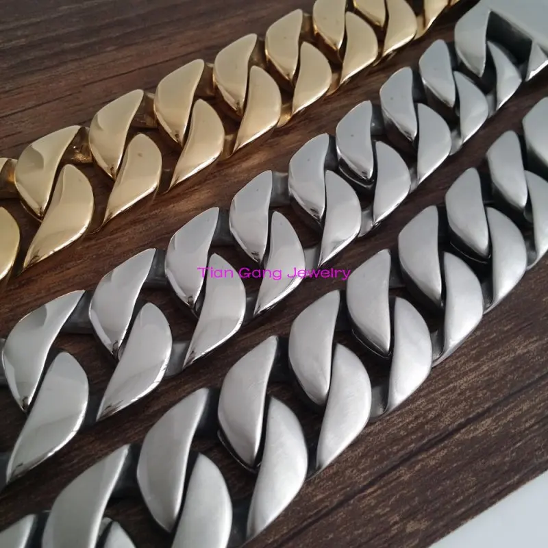 Тяжелая огромная Серебряная Золотая Снаряженная кубинская цепь браслет Мода 316L