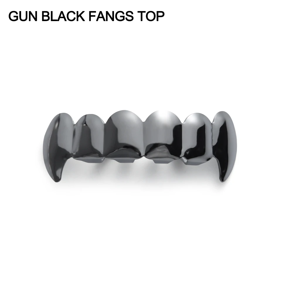 Gun Black Fangs Top 1 шт., набор для гриля для зубов, вампирский Клык, хип-хоп, зубная крышка, верхняя и нижняя части, инструменты для гриля, гриля, аксессуары для украшения тела - Окраска металла: Gun Black Fangs Top