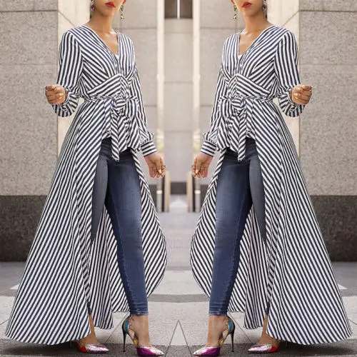 Женское платье с длинным рукавом в полоску ассиметричное облегающее