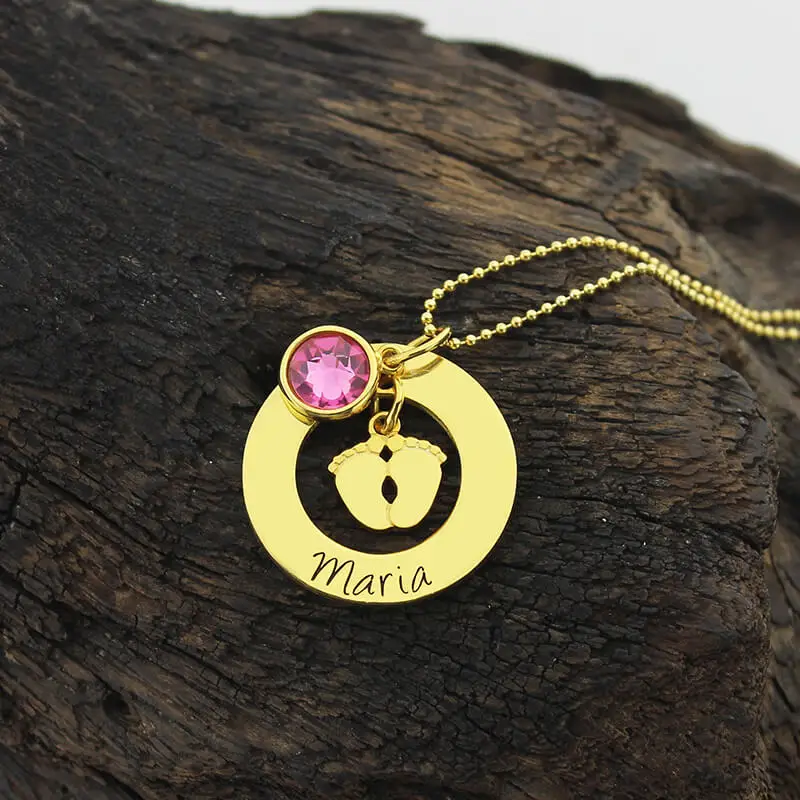 Women Baby Feet Necklace Necklaces Custom Name Birthstone Pendant Colar Customized Engraving Chain Jewelry for New Mom in Gold | Украшения