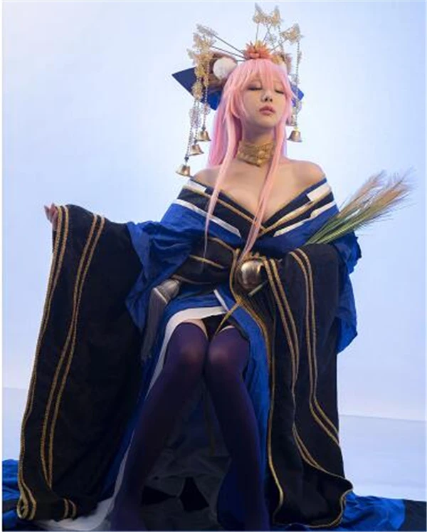 Аниме кимоно FGO Fate/Экстра tamamo no Mae голубой костюм для косплея Платье Великолепное кимоно A