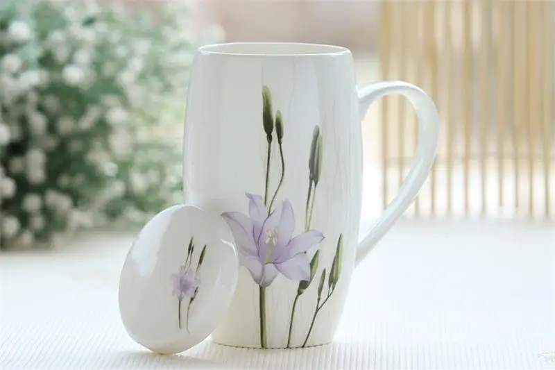 720 мл, chinoiseroy lily blossom, bone china парная кружка, парная чашка, мощная офисная чашка, Термокружка для кофейного чая, с крышкой