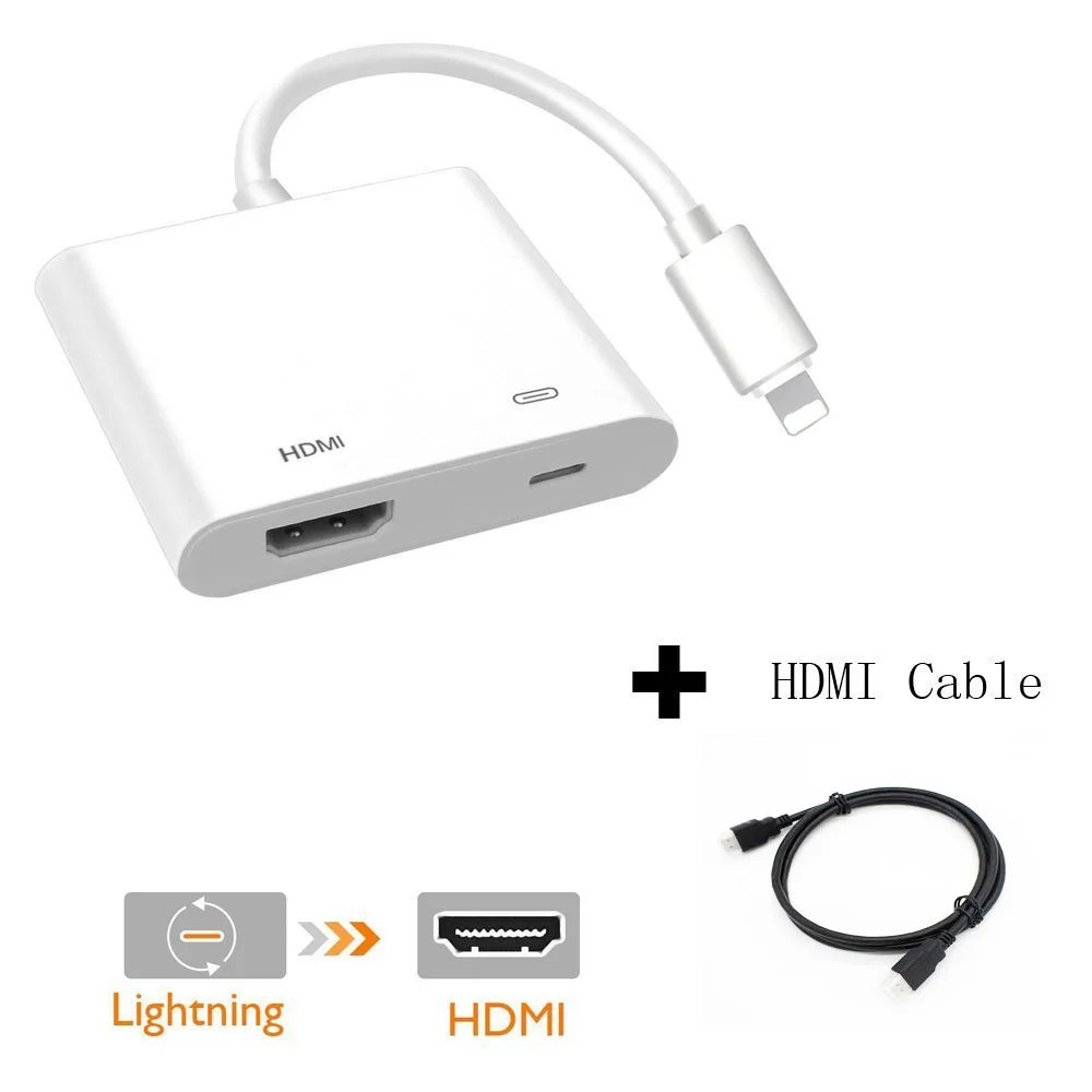 2 шт. HDMI адаптер и HDMI кабель для iPhone 6 7 8 X XS XR iPad HDMI 1080 P HD AV/ТВ конвертер Поддержка iOS 12 для Lightning charge - Цвет: Белый
