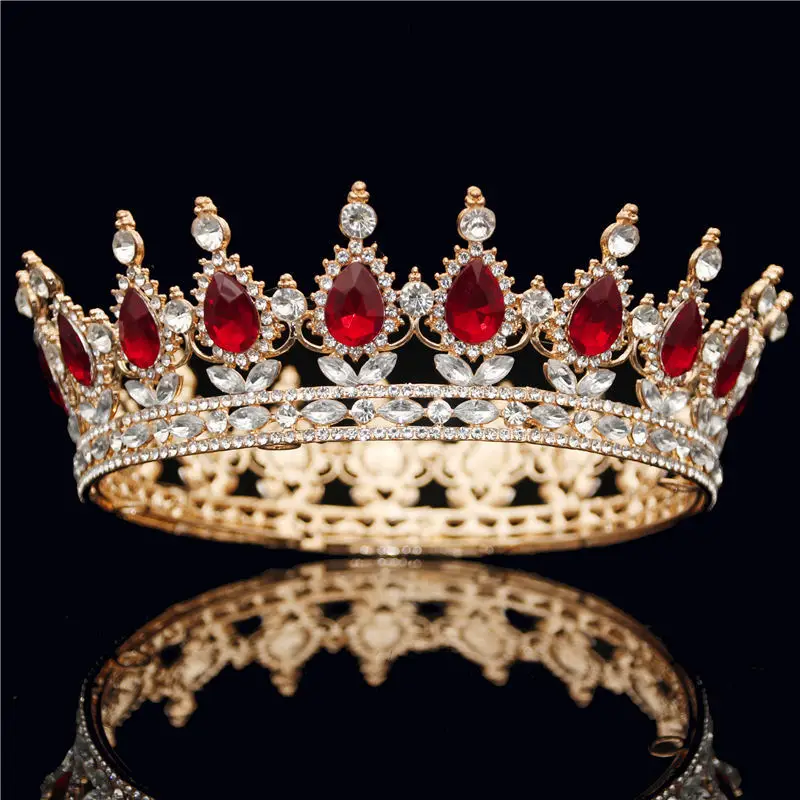 Gold Red Круглая диадема, Серебряное золото, женский головной убор, Кристалл, горный хрусталь, полный круг, тиара, свадебная корона, ювелирные изделия, аксессуары для волос - Окраска металла: Gold Red