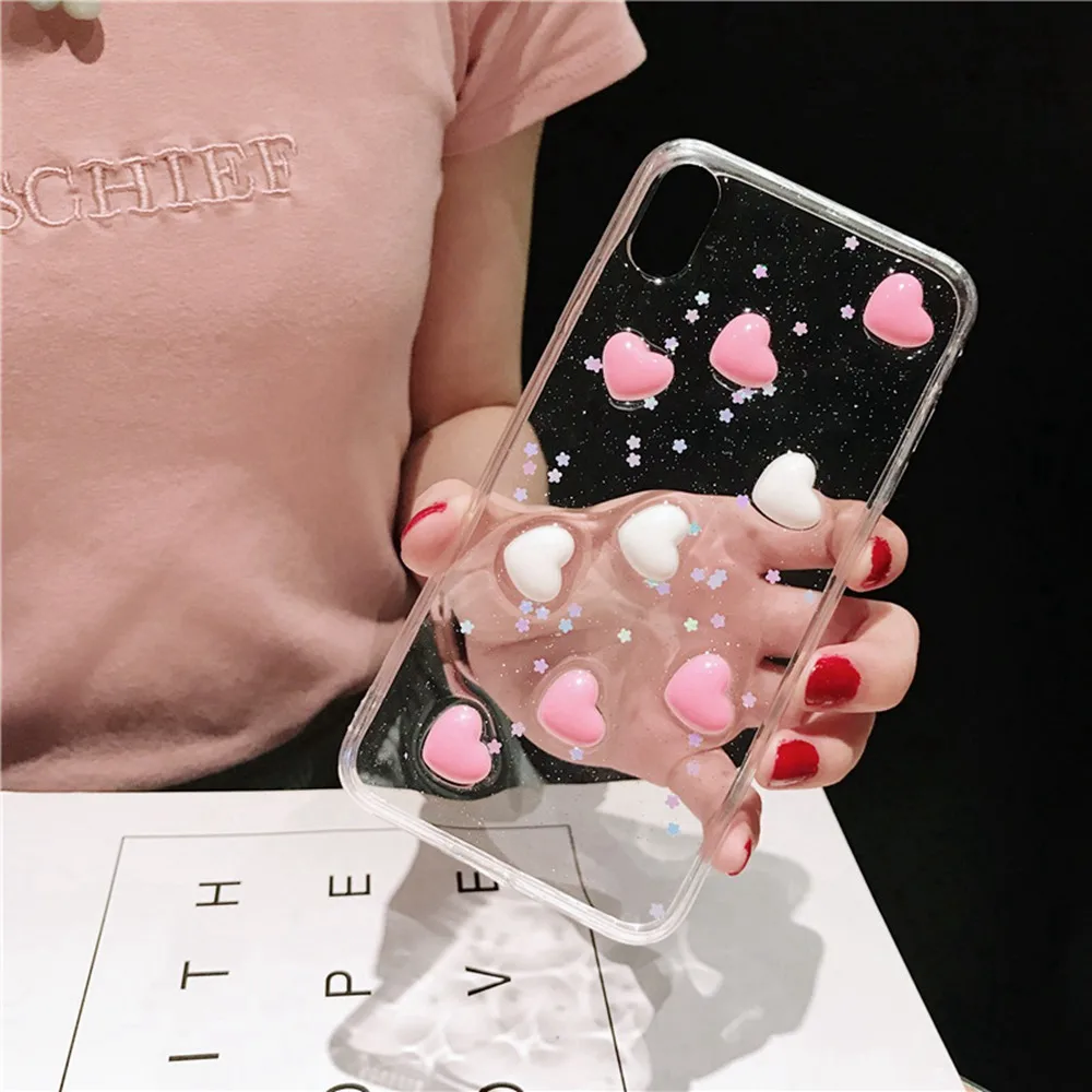 3D Pattern Cases For iPhone 7 8 Plus XR XS Max Fashion Cute Soft Silicone X Xs 6s 6 Epoxy Cloud and Love Cover | Мобильные телефоны