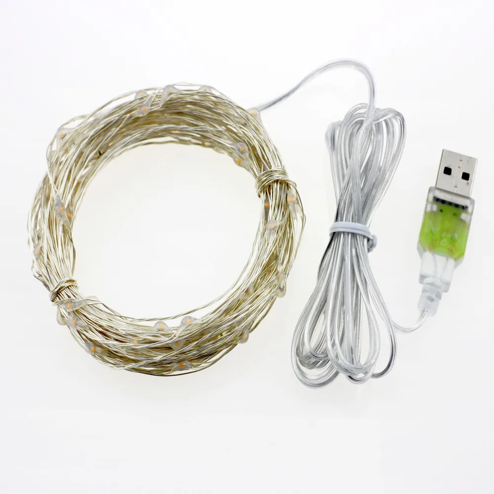 10 м 33 фута 100 led USB наружная светодиодная Серебряная проволочная гирлянда