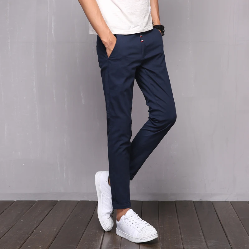 YINOS High Stretch Casual Men Pants Solid Color Ankle-Length Skinny Slim Spring Summer Black White Trousers Homme Pant 2017 | Мужская