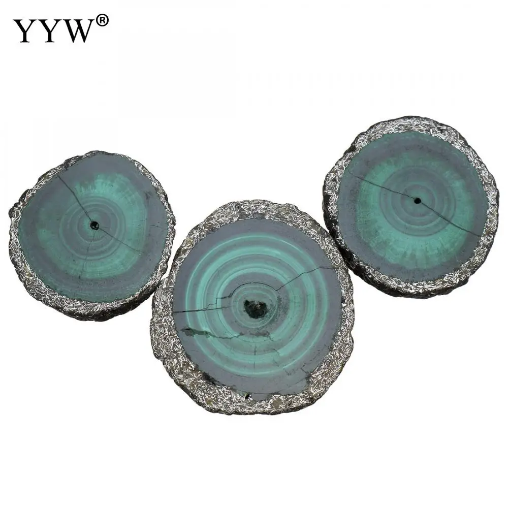 3 шт. Подвеска из натурального камня Круглый Кулон Малахита с латунным