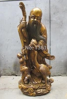 xd 001305 24huge chinese bronze gild longevity god crane dragon crutches buddha statue