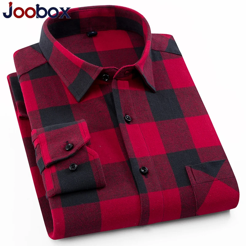 JOOBOX Весна Осень Повседневная Мужская Фланелевая рубашка в клетку 100% хлопок с