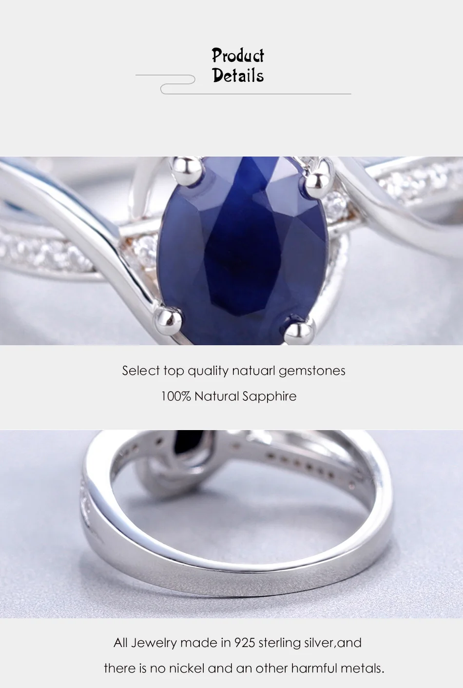 Gem's Ballet 1.66Ct Овальный натуральный сапфир обручальные кольца с драгоценными камнями 925 пробы серебряные ювелирные изделия для женщин Прямая поставка