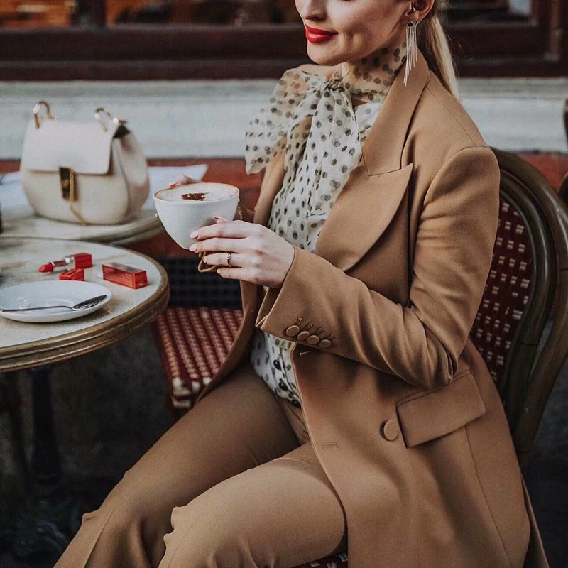 Женский блейзер Длинный цвета хаки с поясом|Женские пиджаки| |