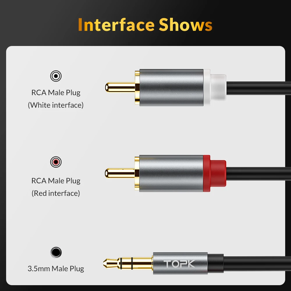 Аудиокабель TOPK RCA с 2RCA на 3 5 мм адаптер Jack AUX кабель для телефона Edifer домашнего