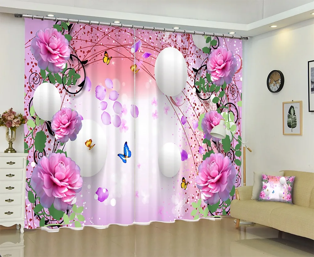 

Pink curtains Luxury Blackout 3D Window Curtains For Living Room Bedroom Customized size Drapes Cortinas Rideaux Cushion cover