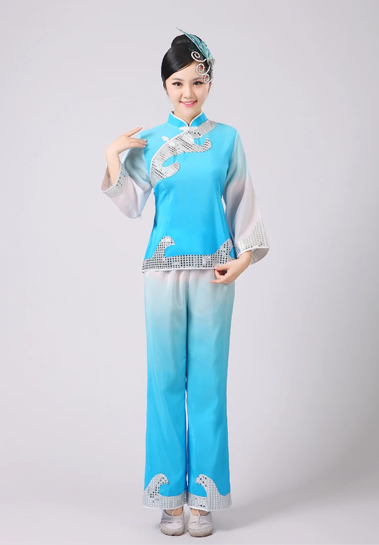 Костюм китайского народного танца с блестками танцевальный костюм Янко барабан