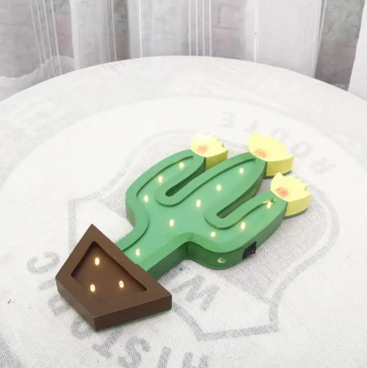 Ins украшения светодиодный Творческий кактус настольная лампа девушка номер фото