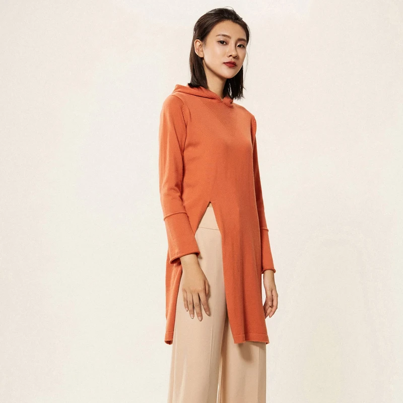 Fashion Sweater Women Long Sleeve Top Knitted Sweaters Pullovers High Split Hem Casual Knitwear Solid Women's Clothing | Женская