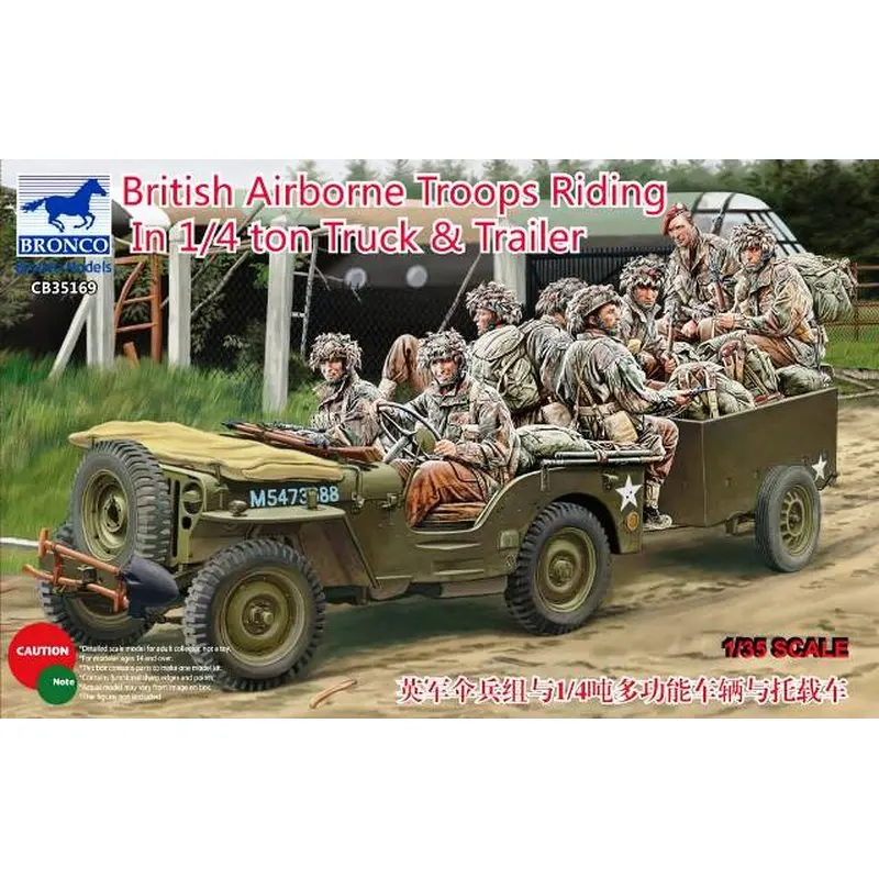 BRONCO CB35169 1/35 British Airborne Troops Riding In 1/4 тонновый грузовой автомобиль& Trailer-Scale Model Kit