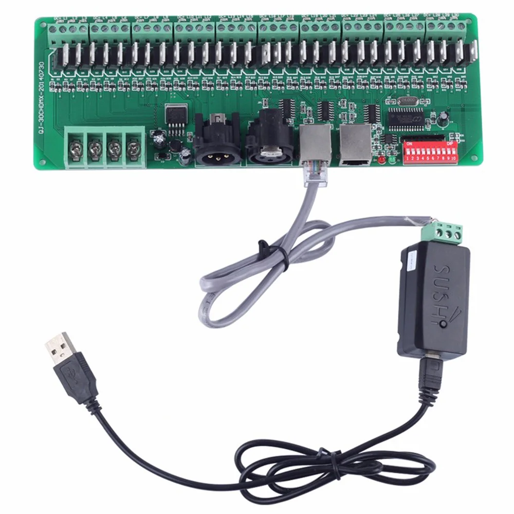 USB ana DMX denetleyici + 30 kanal DMX dekoder yazılım editörler RGB LED ışıklar giriş DC9-24V