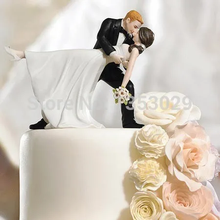 

Free shipping Wedding Cake Top For A Romantic Dip Dancing- Custom Couple Figurine Stand Cake Accessory Wedding Decoration