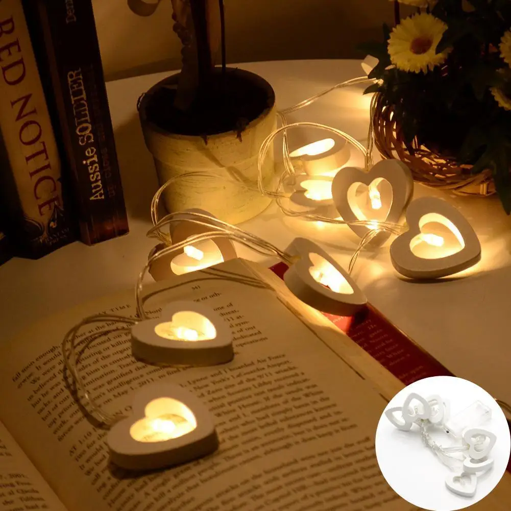 Новое поступление 10 LED теплая белая деревянная лампа в форме сердца для вечеринки
