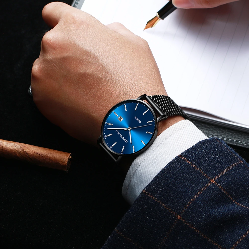 

2019 New Mens Watches CRRJU Top Brand Luxury Waterproof Wrist Watches Date Simple Casual Quartz Watch Men Blue Sports Clock