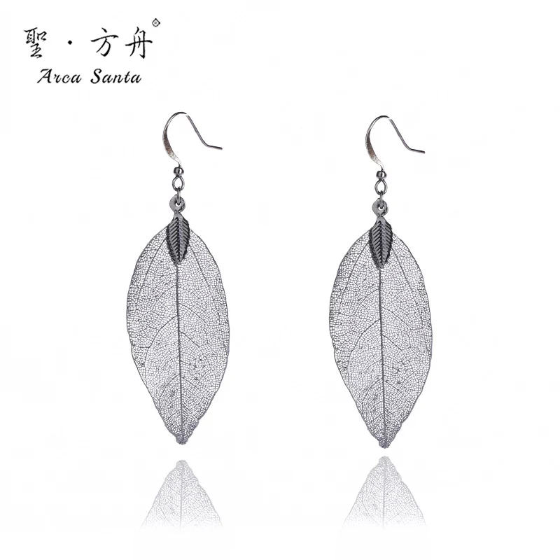 arca santa leaf earrings for women natural leaves Trendy Classic Vintage black Rose Gold Silver Plated Plant jewelry Accessories | Украшения