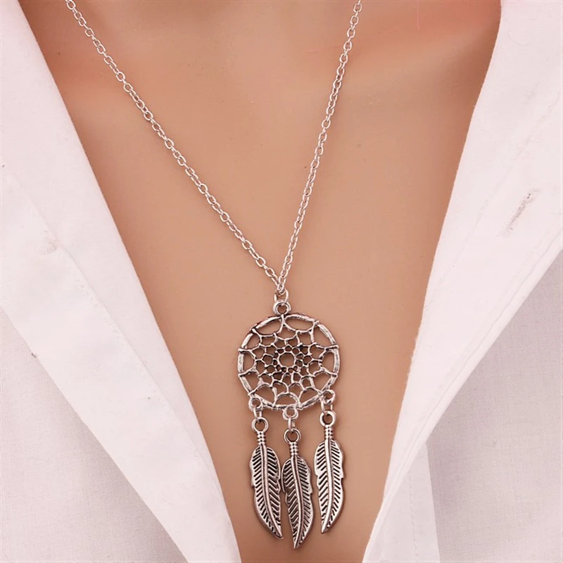 2019 Горячая Мода Bijoux Винтаж Ретро полые перо кулон в виде Ловца снов Макси