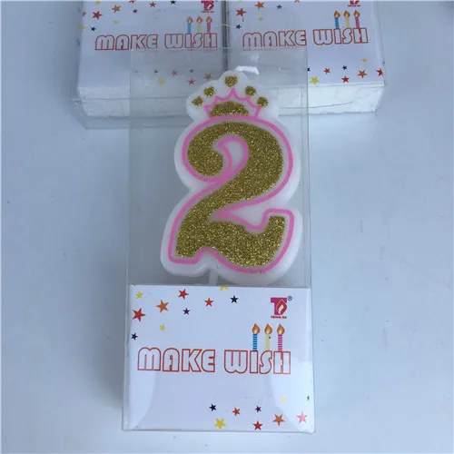 2-gold pink 1 шт 0-9 номер мультфильм корона Золотая свеча мальчик/девочка ребенок душ Дети День рождения праздничный торт свечи-цифры подарок - Цвет: 2-gold pink