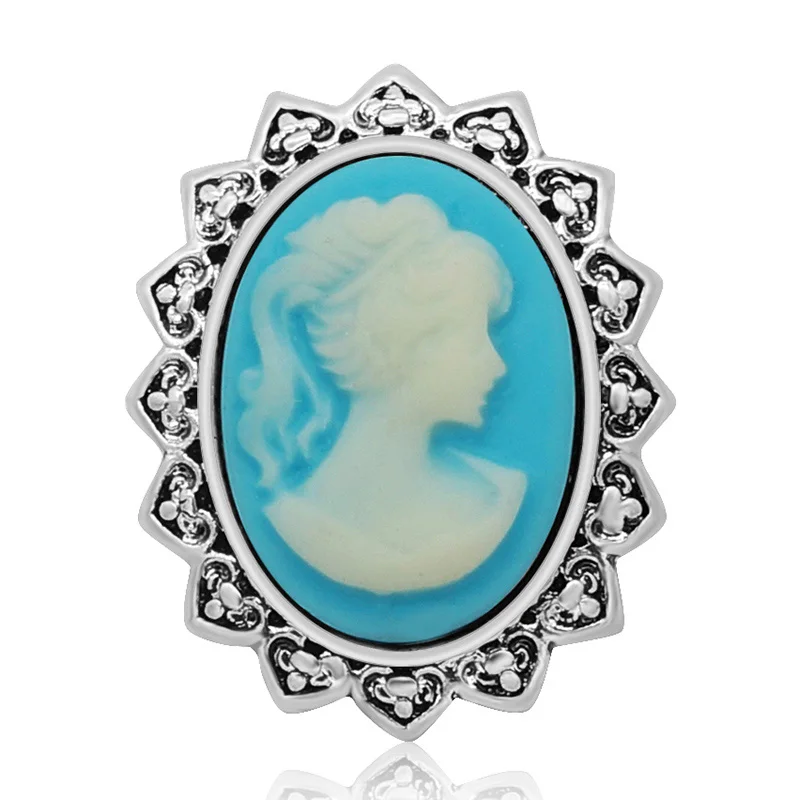 water blue Тренд PL0113 винтажная красота овальная скульптура леди 18 мм Металлические Кнопки гинер для DIY Шарм оснастки ювелирных изделий оптом - Цвет: water blue