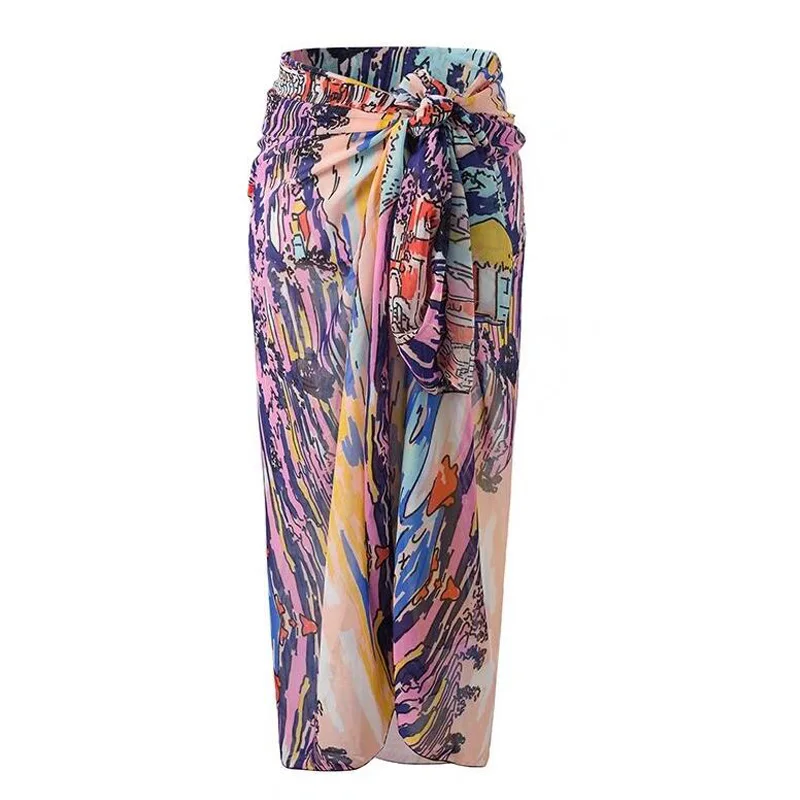 Шифоновая Асимметричная юбка в английском стиле длинная горошек Пляжная женская