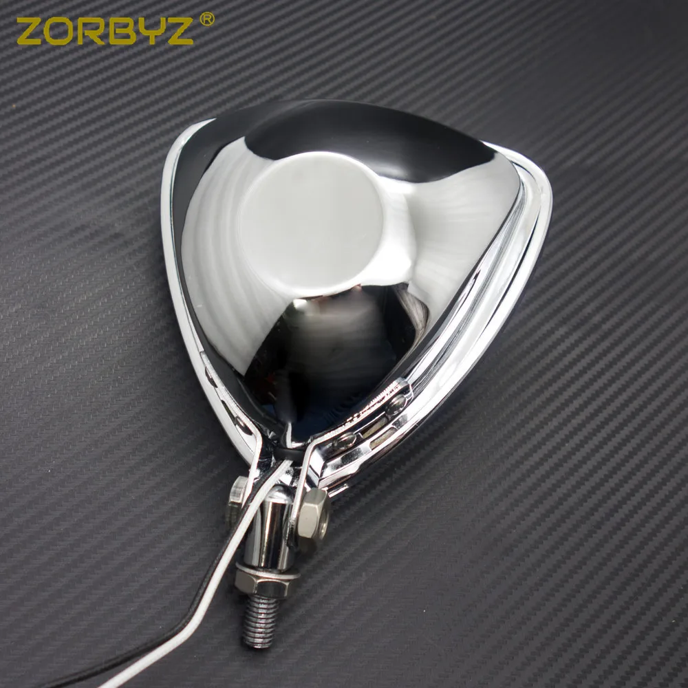 Мотоциклетная треугольная фара ZORBYZ Хромированная с плоской задней стороной для